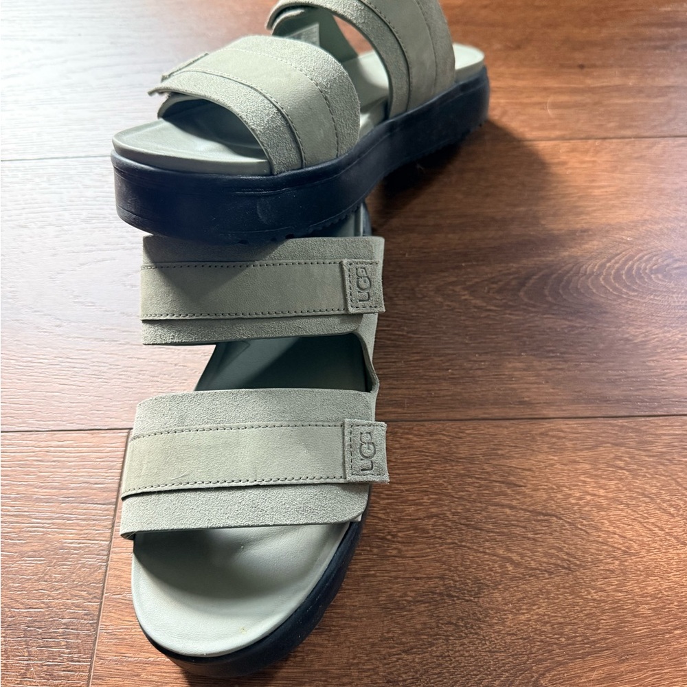 UGG Olive Suede Double-Strap Platform Sandals